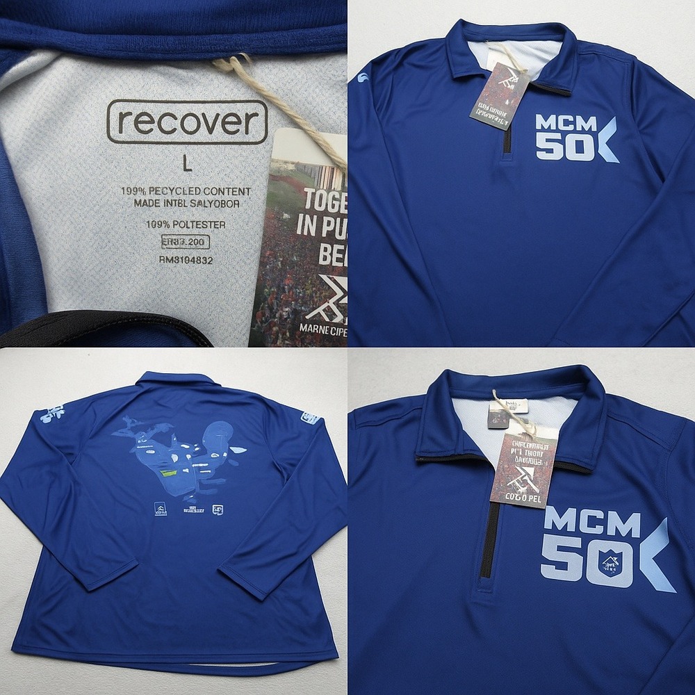 Recover Cycling Shirt Mens Large‎ Blue MCM 50k Long Sleeve Half Zip Pullover NEW